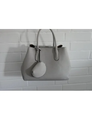 Damen Tasche Schultertasche Kunststoff hellgrau Made in Italy
