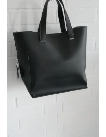Damen Tasche Schultertasche Kunststoff schwarz black Made in Italy