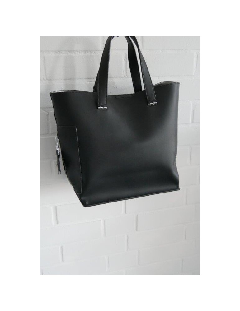 Damen Tasche Schultertasche Kunststoff schwarz black Made in Italy