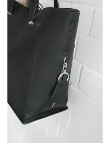 Damen Tasche Schultertasche Kunststoff schwarz black Made in Italy