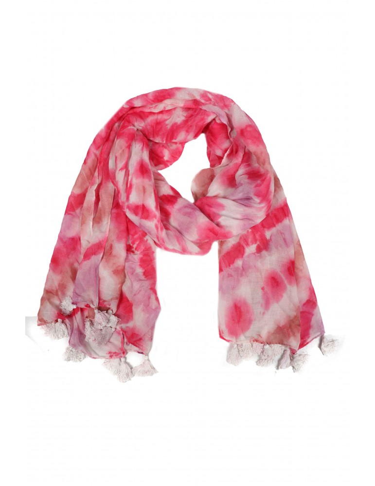 Leichter XL Damen Schal Tuch weiß rose pink rost Batik Tasseln Trotteln