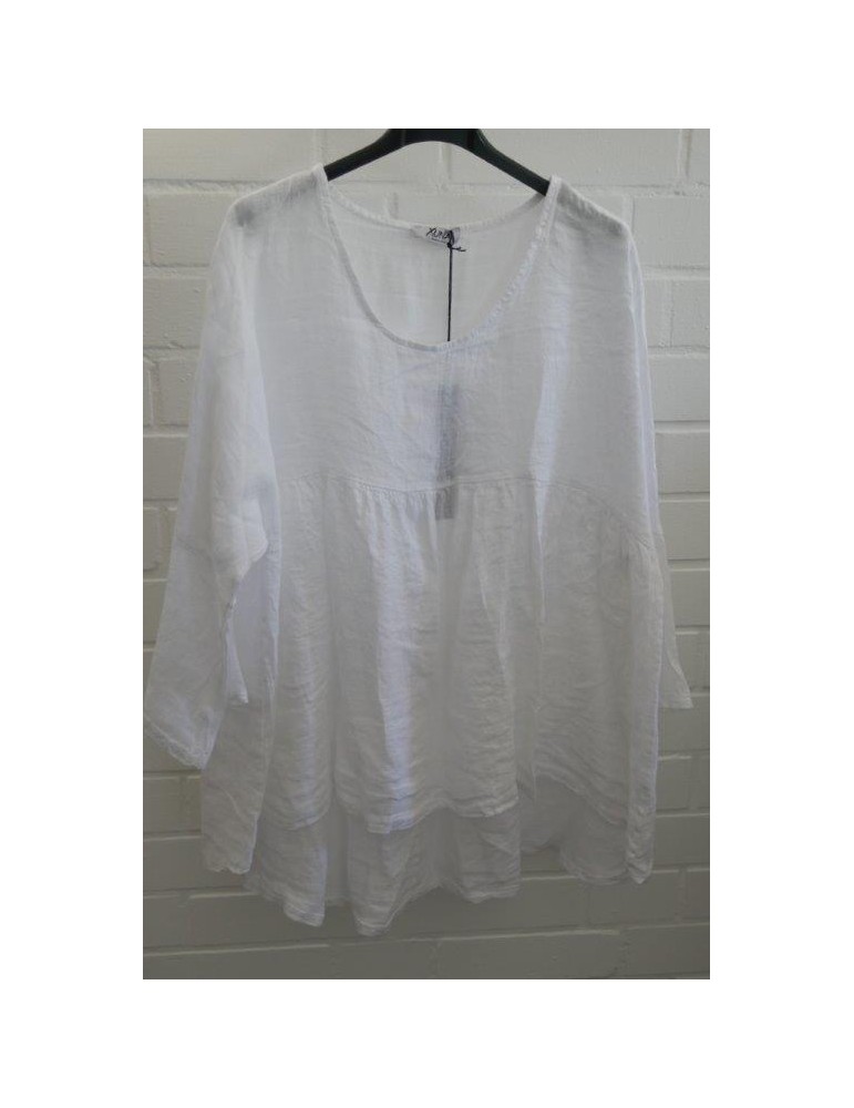Oversize Damen Bluse Shirt 100% Leinen weiß white Trompetenärmel Onesize 38 - 44