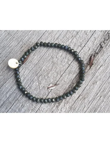 Armband Kristallarmband Perlen dunkelkhaki schwarz klein Glitzer Schimmer elastisch