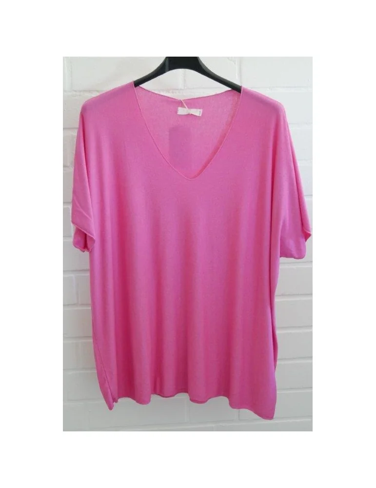 Damen Basic Shirt kurzarm pink matt uni mit Viskose Onesize ca. 38 - 46