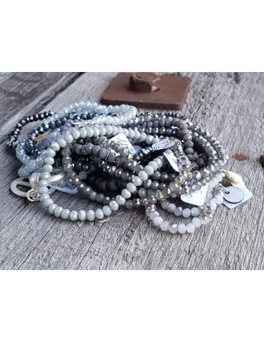 Armband Kristallarmband Perlen hellgrau grau klein Glitzer Schimmer elastisch