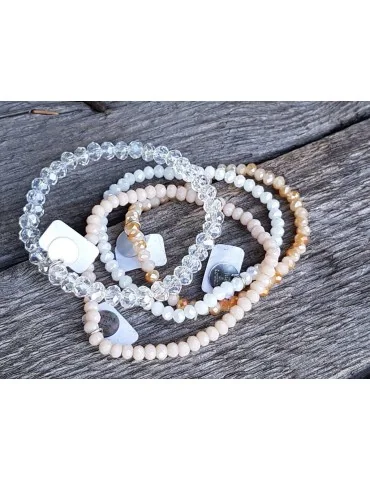 Armband Kristallarmband Perlen hellbeige klein Glitzer Schimmer elastisch