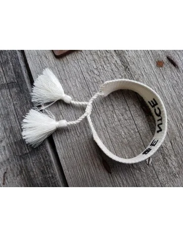 Web Armband mit Trotteln creme schwarz "Be Nice" verstellbar