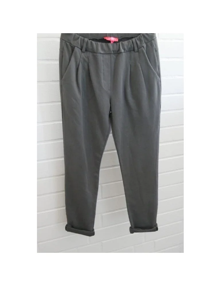 Edle Damen Bundfalten Hose JoggPants anthrazit grau mit Baumwolle