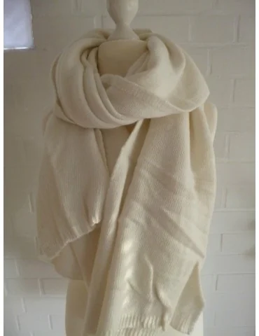 XXL Schal Tuch Stola Poncho mit Wolle und Kaschmir off white uni