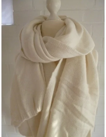 XXL Schal Tuch Stola Poncho mit Wolle und Kaschmir off white uni