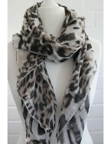 Schal Tuch Loop Made in Italy Seide Baumwolle creme braun schwarz beige Leo S 172