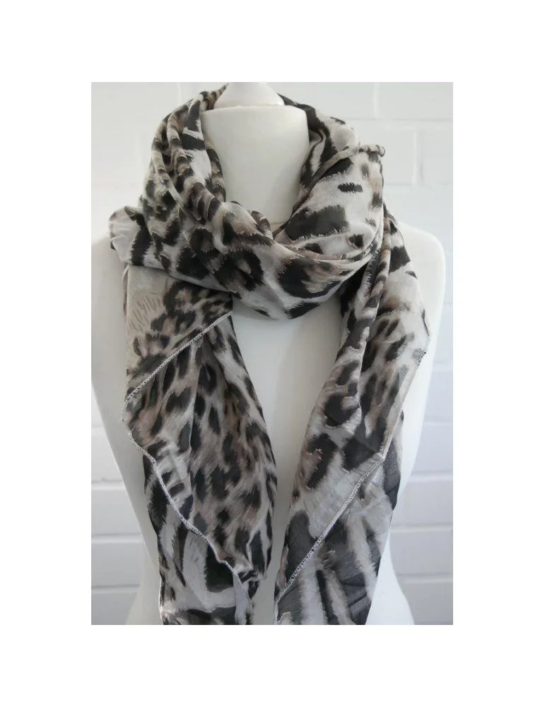 Schal Tuch Loop Made in Italy Seide Baumwolle creme braun schwarz beige Leo S 172
