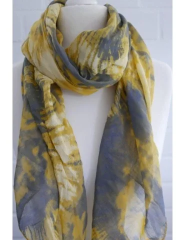 Schal Tuch Loop Made in Italy Seide Baumwolle senf gelb vanille grau Batik