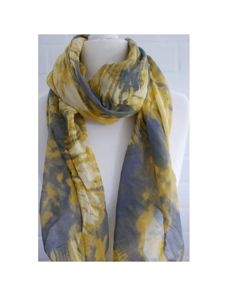 Schal Tuch Loop Made in Italy Seide Baumwolle senf gelb vanille grau Batik
