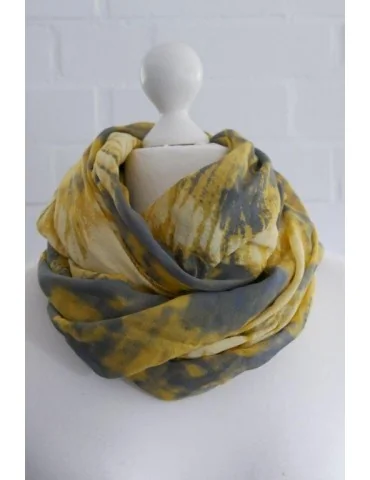 Schal Tuch Loop Made in Italy Seide Baumwolle senf gelb vanille grau Batik S 195