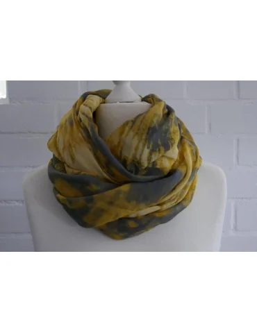 Schal Tuch Loop Made in Italy Seide Baumwolle senf gelb vanille grau Batik S 195