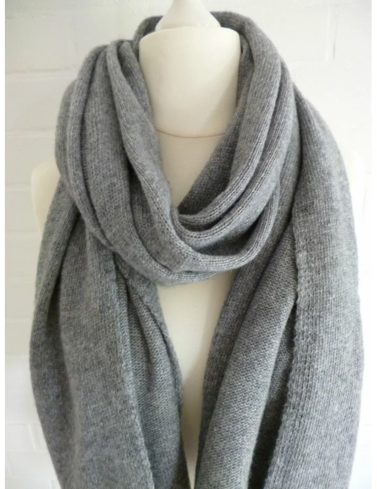 XXL Schal Stola Poncho grau grey uni mit Wolle und Kaschmir Damen Herren