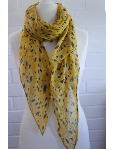 Schal Tuch Loop Made in Italy Seide Baumwolle senf gelb beige schwarz Pinselstrich S 194