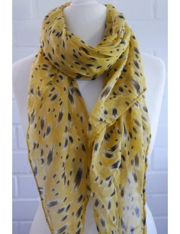 Schal Tuch Loop Made in Italy Seide Baumwolle senf gelb beige schwarz Pinselstrich