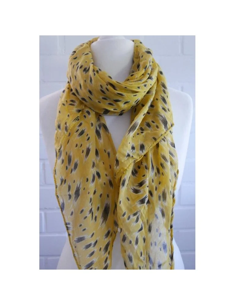 Schal Tuch Loop Made in Italy Seide Baumwolle senf gelb beige schwarz Pinselstrich