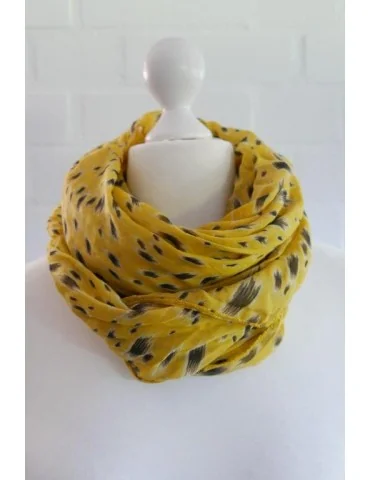 Schal Tuch Loop Made in Italy Seide Baumwolle senf gelb beige schwarz Pinselstrich S 194