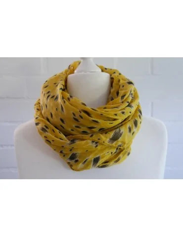 Schal Tuch Loop Made in Italy Seide Baumwolle senf gelb beige schwarz Pinselstrich S 194