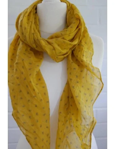 Schal Tuch Loop Made in Italy Seide Baumwolle senf gelb schwarz Mini Paisly
