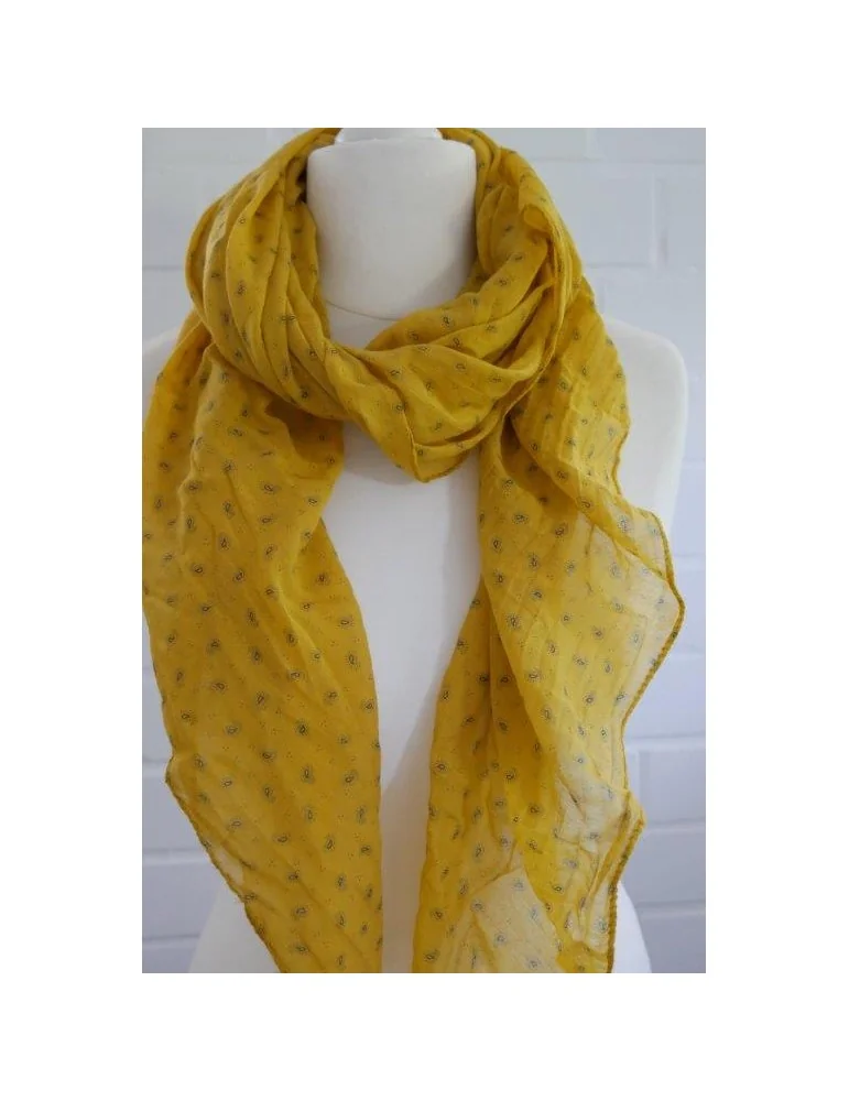 Schal Tuch Loop Made in Italy Seide Baumwolle senf gelb schwarz Mini Paisly