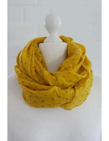 Schal Tuch Loop Made in Italy Seide Baumwolle senf gelb schwarz Mini Paisly S 197