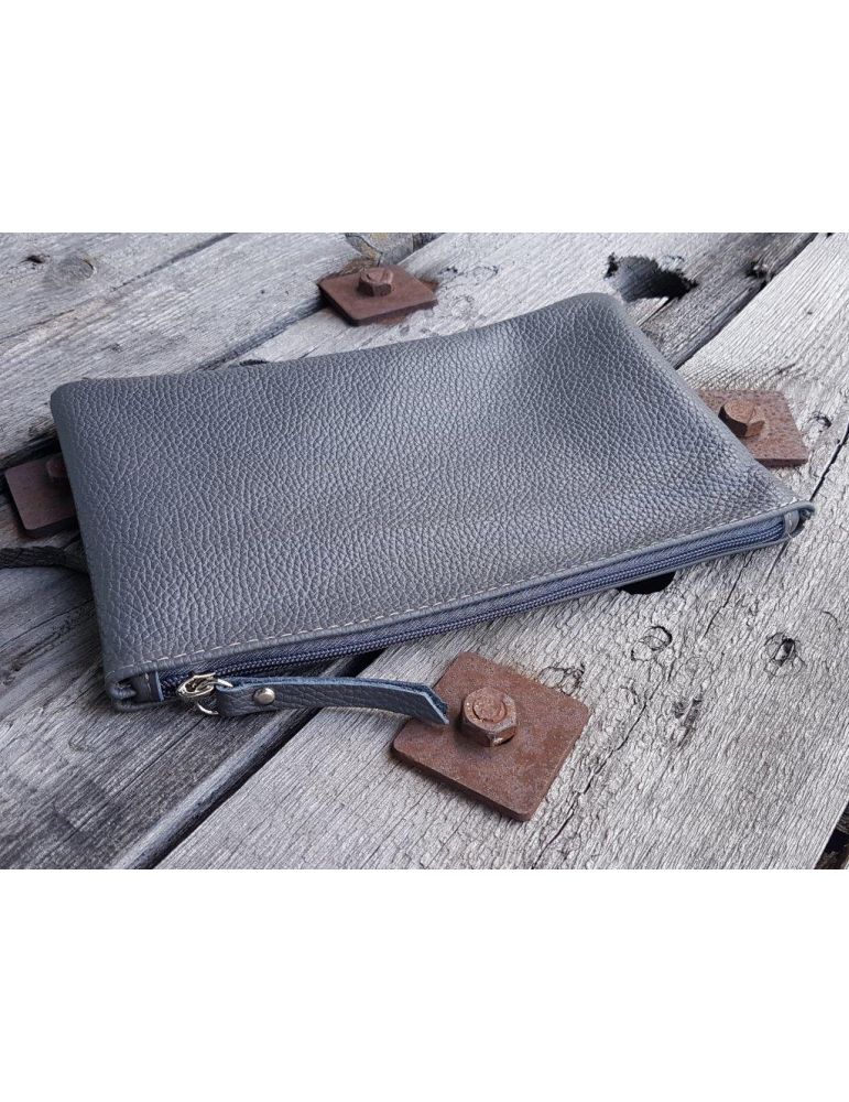 Kosmetiktasche Portemonnaie Geld Tasche Bag in Bag grau grey Echtes Leder
