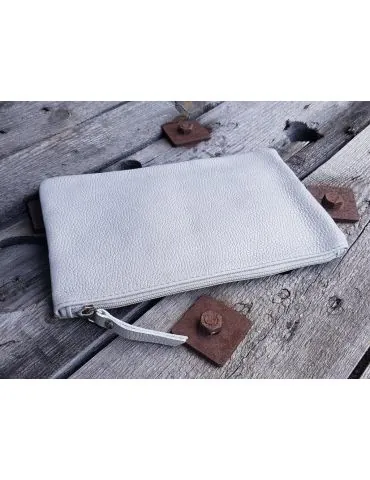 Kosmetiktasche Portemonnaie Geld Tasche Bag in Bag hellgrau grau Echtes Leder