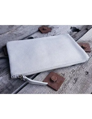 Kosmetiktasche Portemonaie Geld Tasche Bag in Bag hellgrau grau Echtes Leder