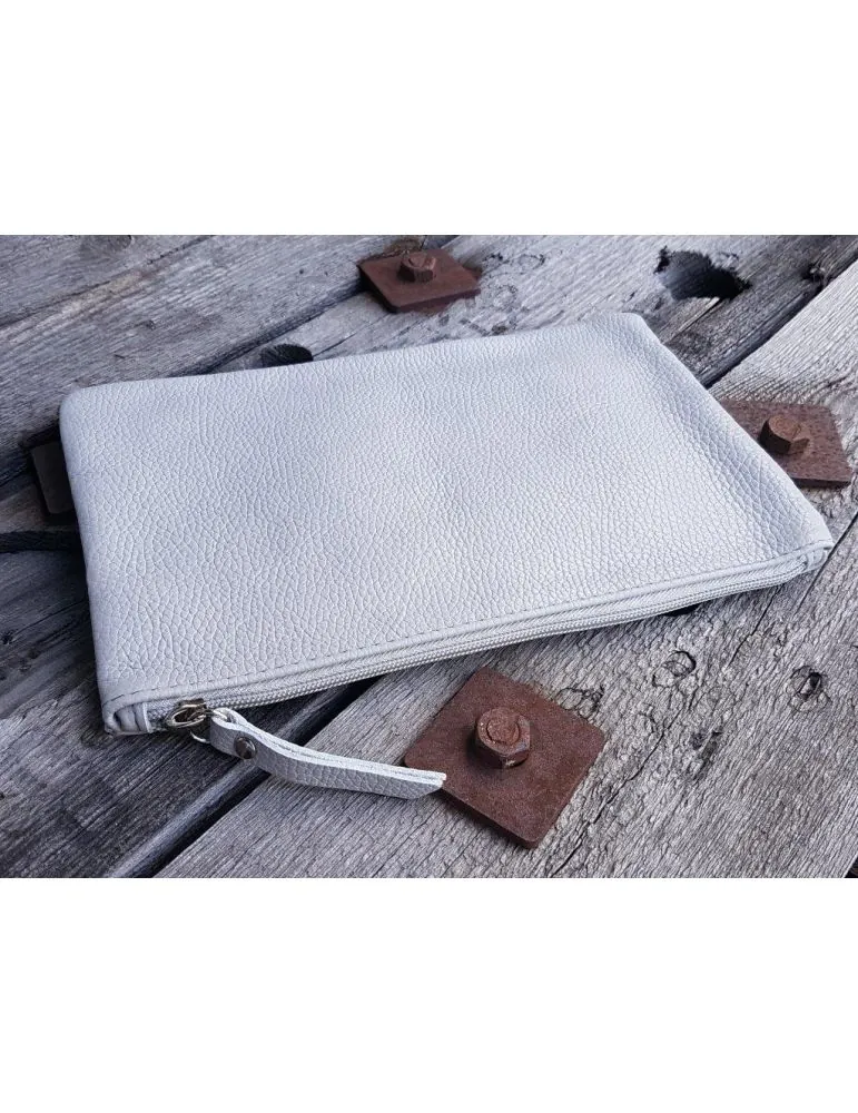 Kosmetiktasche Portemonaie Geld Tasche Bag in Bag hellgrau grau Echtes Leder