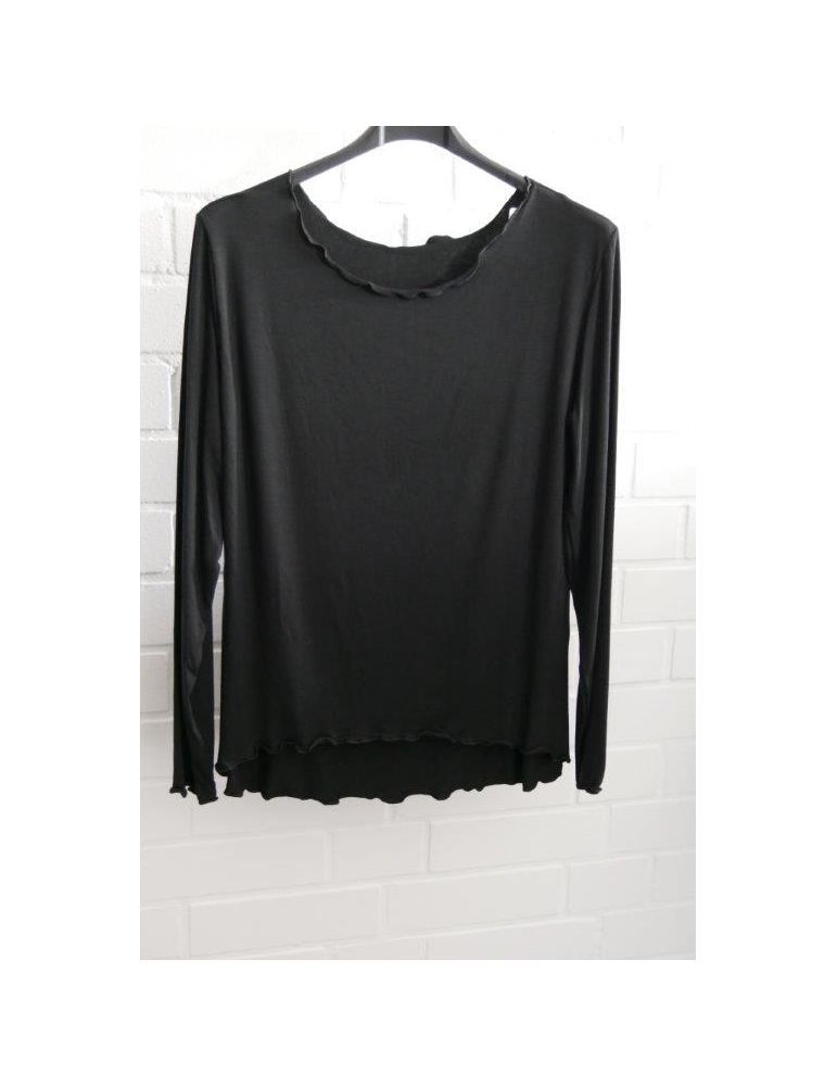 Damen Shirt langarm schwarz black uni mit Viskose Wellen Onesize 38 - 42