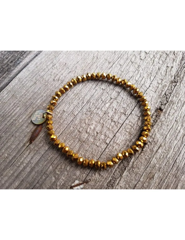 Armband Kristallarmband Perlen gold gelb klein Glitzer Schimmer elastisch