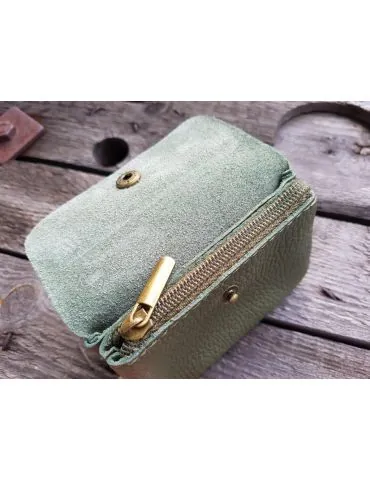 Portemonnaie Geldbörse Börse klein oliv khaki Echtes Leder 1120