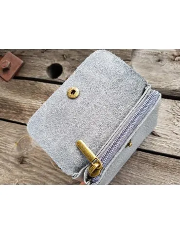 Portemonnaie Geldbörse Börse klein hellgrau grau Echtes Leder 1120