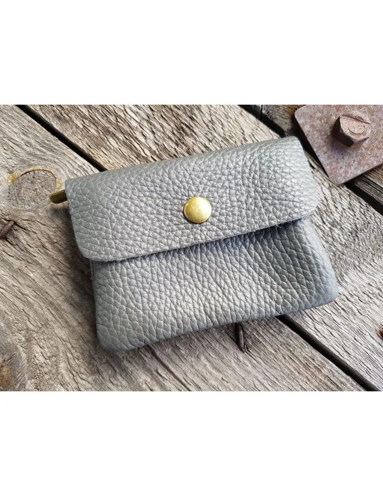 Portemonnaie Geldbörse Börse klein grau grey Echtes Leder 1120