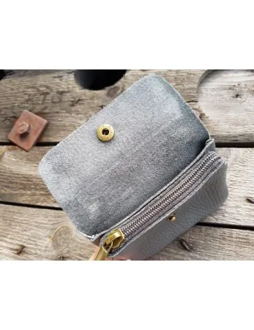 Portemonnaie Geldbörse Börse klein grau grey Echtes Leder 1120
