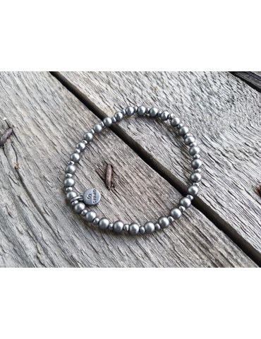 Armband Metallarmband Perlen klein anthrazit grau matt Kugeln elastisch