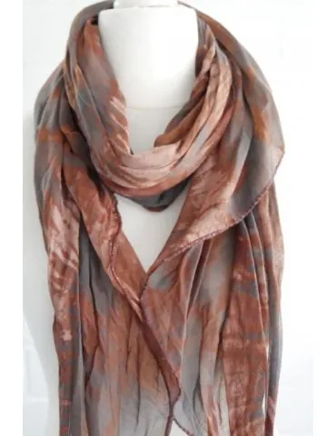 Schal Tuch Loop Made in Italy Seide Baumwolle braun grau beige Batik