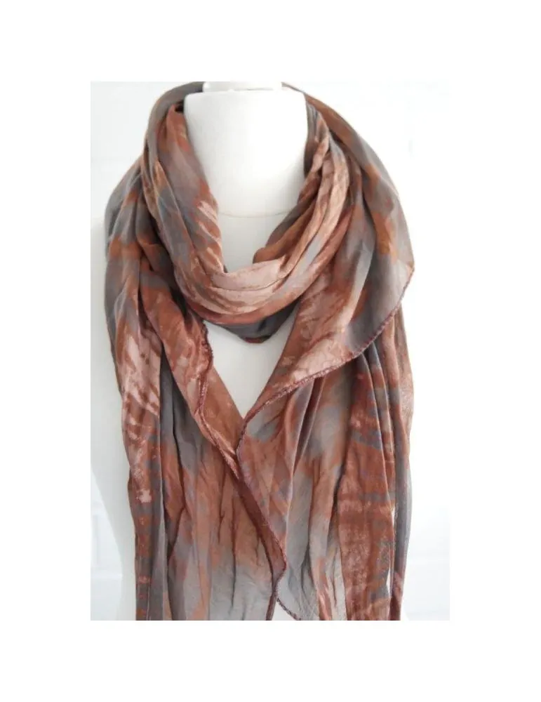 Schal Tuch Loop Made in Italy Seide Baumwolle braun grau beige Batik