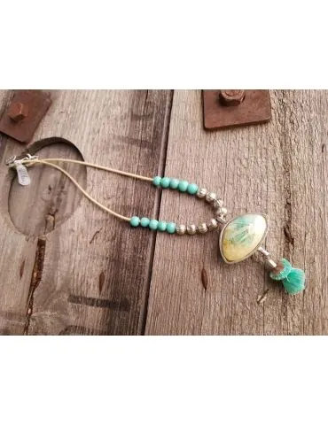 A-Zone Modeschmuck Kette Halskette Damen kurz silber türkis Metall Kunststoff Textil