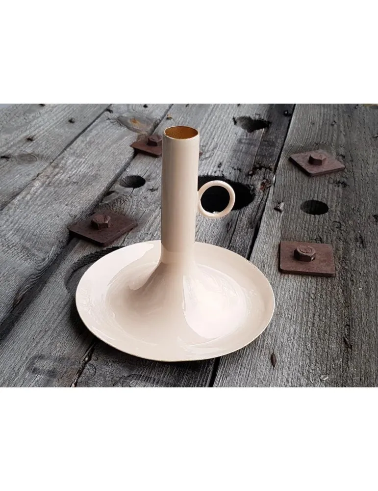 Trendiger Kerzenständer Metall Emaille lachs gold 15 cm