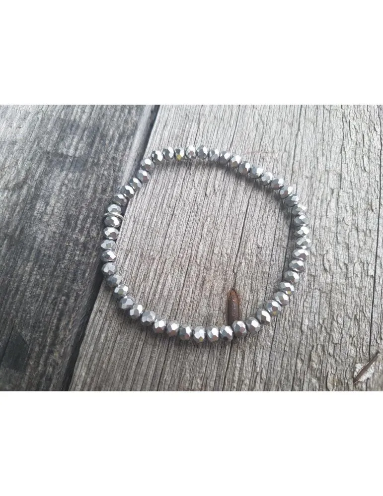 Armband Kristallarmband Perlen klein silber silver Glitzer Schimmer elastisch