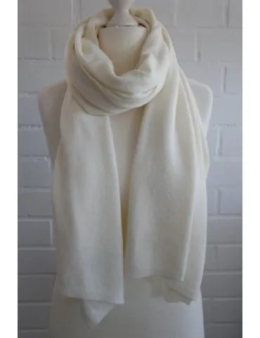 Damen XXL Schal Stola Poncho creme off-white uni mit Wolle und Kaschmir ca. 55 x 200 1010