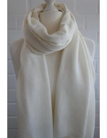 Damen XXL Schal Stola Poncho creme off-white uni mit Wolle und Kaschmir ca. 55 x 200 1010
