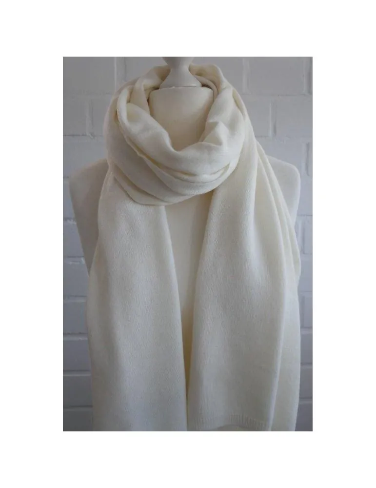 Damen XXL Schal Stola Poncho creme off-white uni mit Wolle und Kaschmir ca. 55 x 200 1010