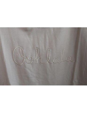 Damen Statement Shirt langarm taupe braun black "Oohlala" uni mit Baumwolle Onesize 38 - 42