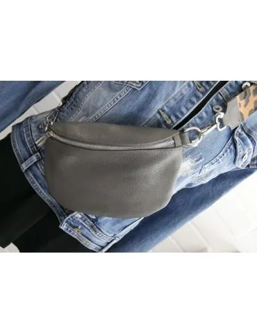 Damen Echt Leder Gürtel Tasche Handtasche Bauchtasche grau grey uni Gr. L T2101
